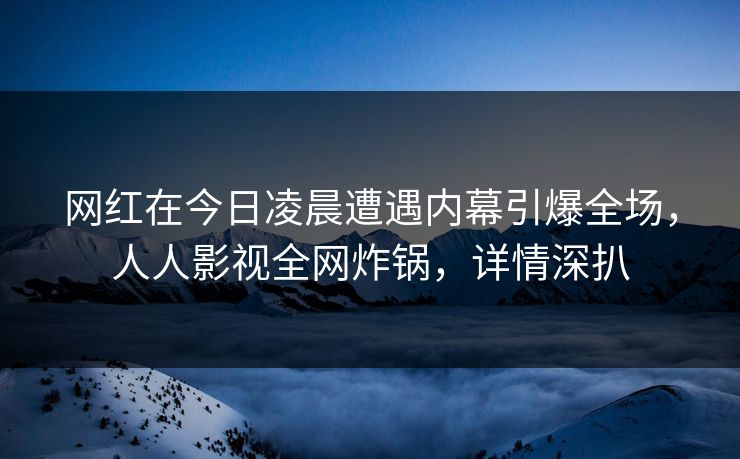 网红在今日凌晨遭遇内幕引爆全场，人人影视全网炸锅，详情深扒